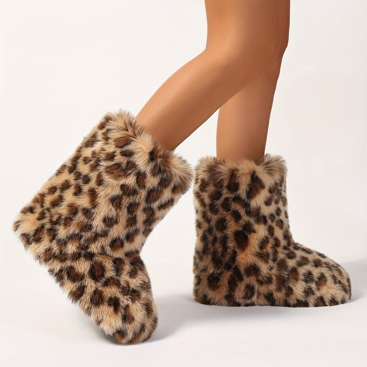 Women's Mid-calf Fluffy Boots, Platform Soft Sole Warm Lined Winter Boots, Fuzzy Faux Fur Snow Boots